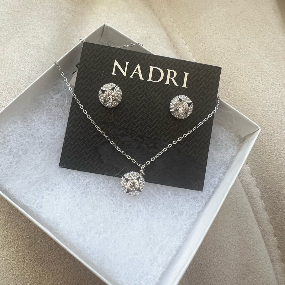 Nadri Silver Necklace and Earring Set